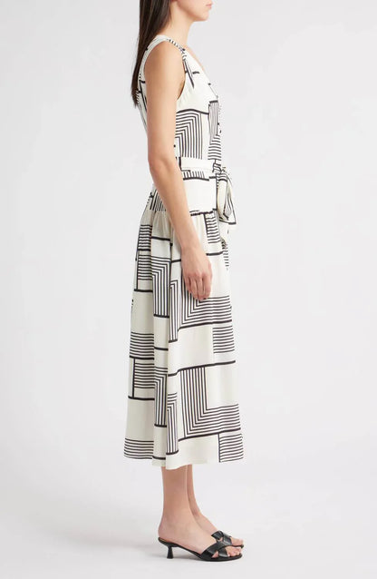 Zoe and Claire - Mixed Geometric Print Midi Dress - Rack Hunt