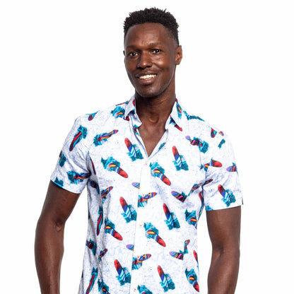 Surfing With The Alien Short Sleeve Button Down Shirt