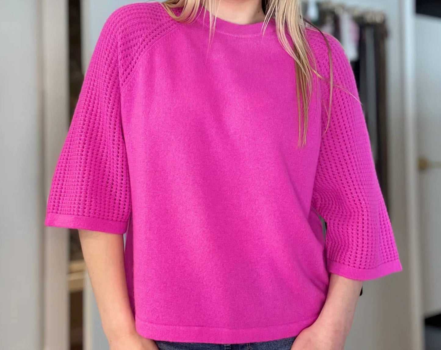 Short Sleeve Mesh Raglan Crew Top