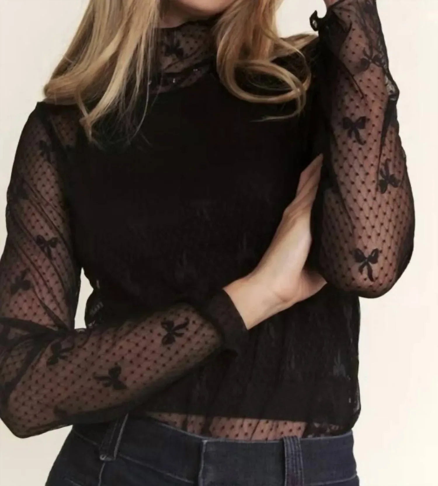 Core in Fashion - Bow Print Sheer Lace Top - Rack Hunt