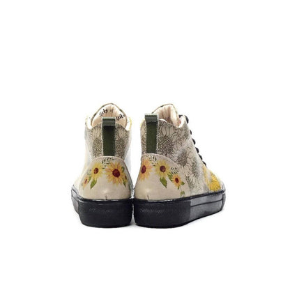 Women's Sunflower Print Lace-up Ankle Boots