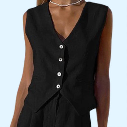 Beckett Sleeveless Button Vest And Shorts Set