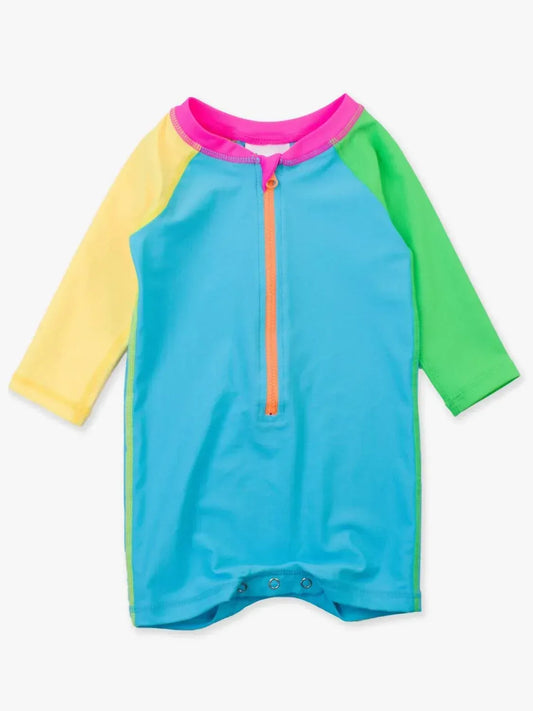 Rugged Butts - Boys' Neon Color Block Long Sleeve One Piece Rash Guard Swimsuit - Rack Hunt