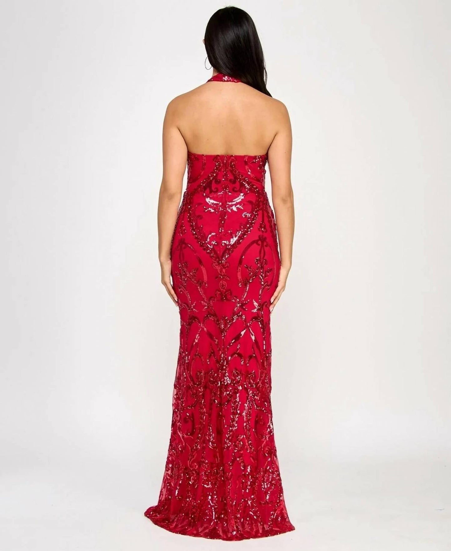 Juniors' Sequined Halter-neck Evening Gown