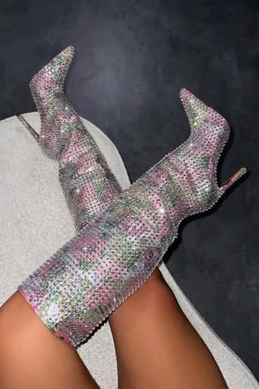 Women's Pattern Diamante Knee High Boots