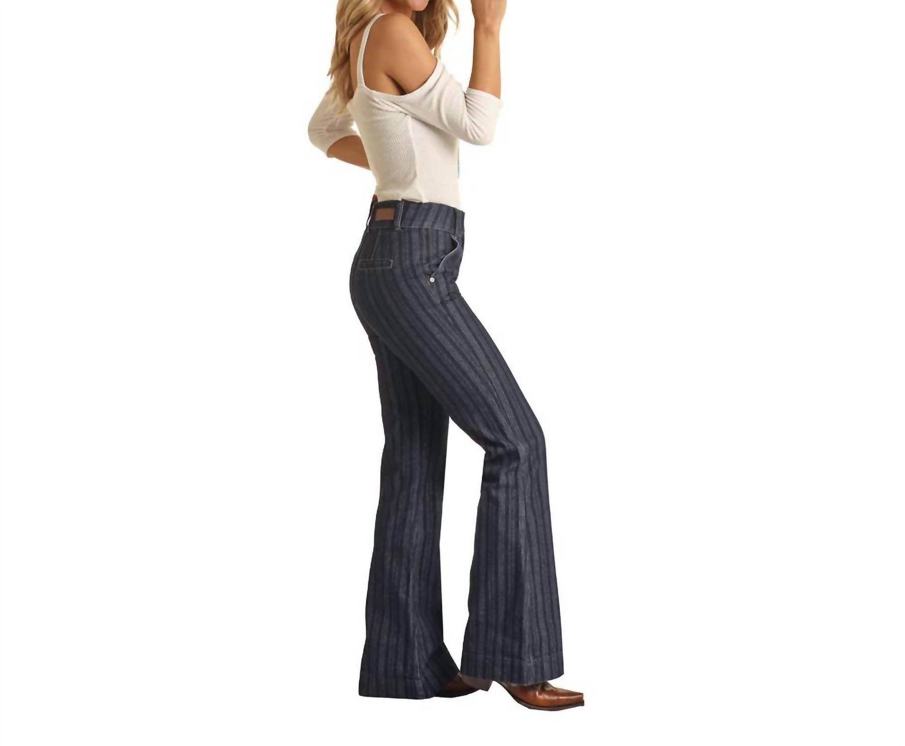 Rock & Roll Cowgirl - Jacquard Stripe High Rise Trouser Jeans - Rack Hunt
