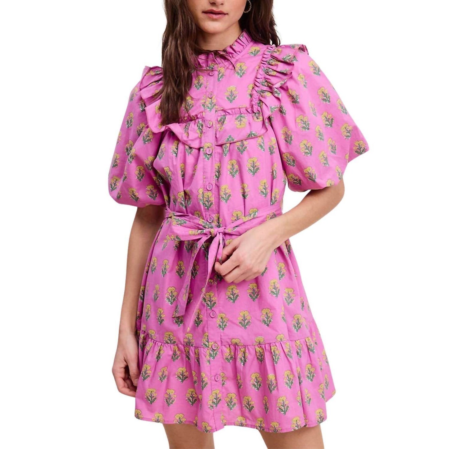 Ultramarine - Floral Clusters Ruffled Mini Dress - Rack Hunt -