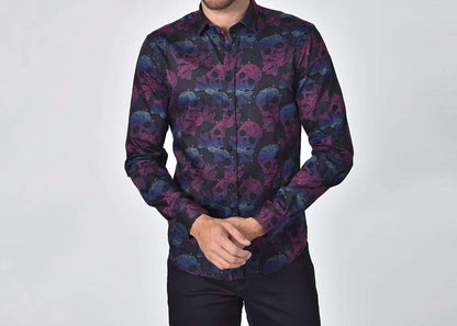 Neon Skull and Bones With Paisley Button Down Shirt