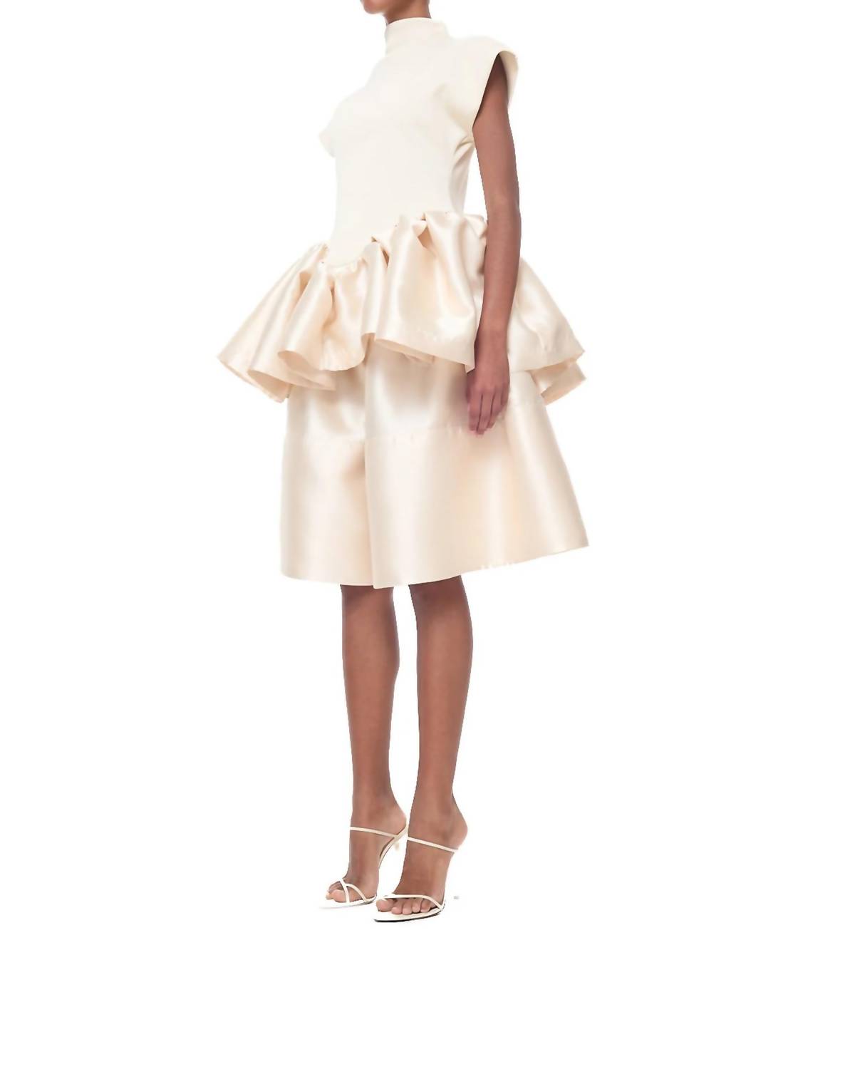 Heavy Satin Cap Sleeve Top With Peplum