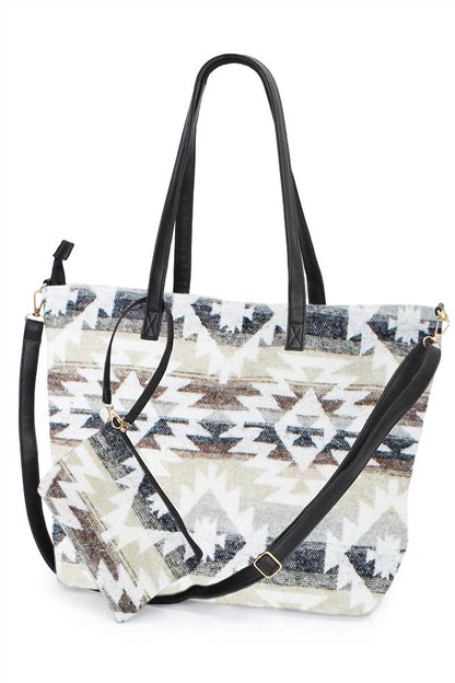 Women's Western Weekend Aztec Pattern Tote Bag With Pouch
