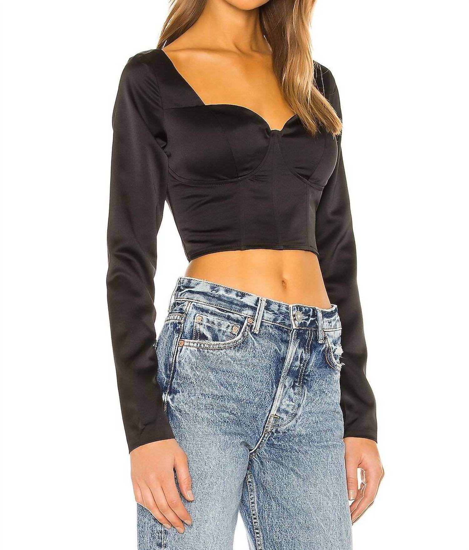 Guizio - Satin Bustier Long Sleeve Crop Top - Rack Hunt