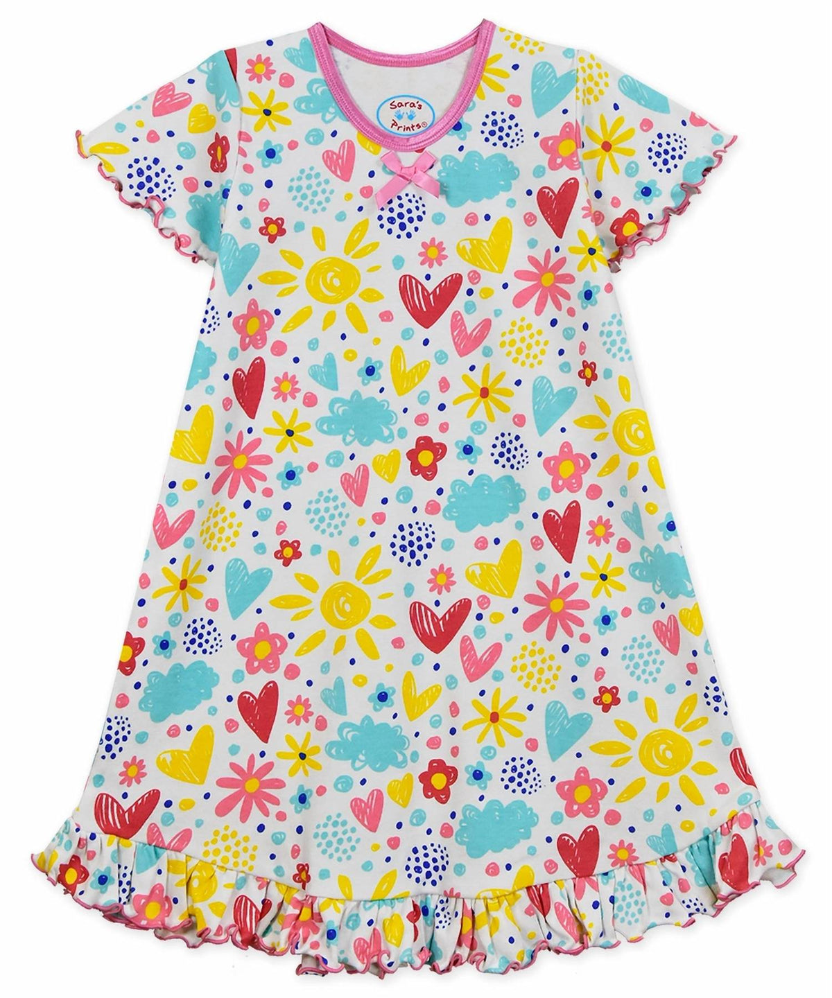 Girls Short Sleeve Ruffled I Love Flower Nightgown