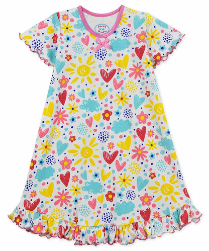 Girls Short Sleeve Ruffled I Love Flower Nightgown