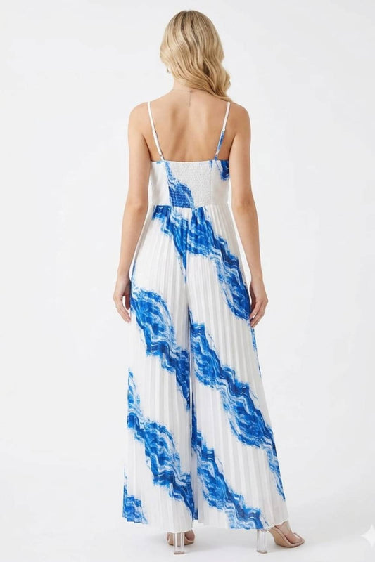 Abstract Print Pleated Maxi Jumpsuit