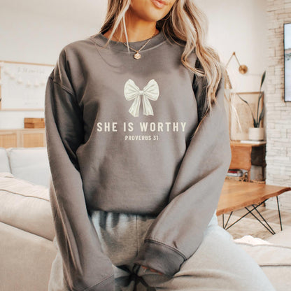 She Is Worthy Graphic Crewneck Sweatshirt