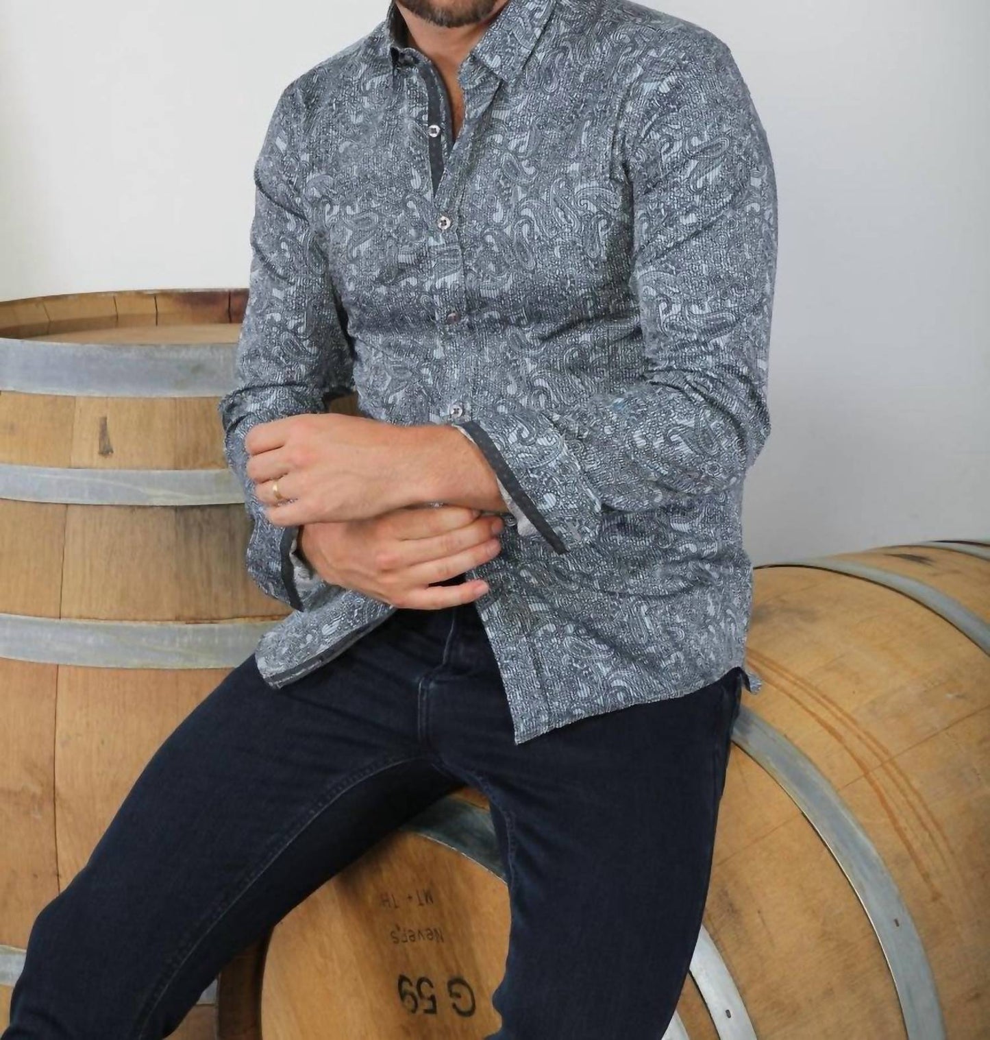 Sketch Paisley Button Down Shirt With Trim