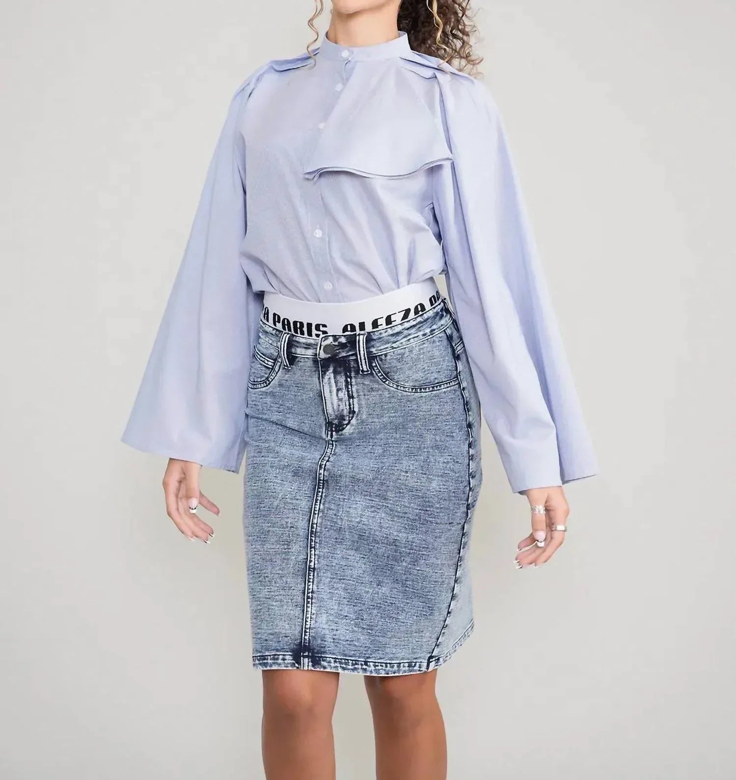 Aleeza Paris - Denim Straight Skirt with Elastic Waistband - Rack Hunt