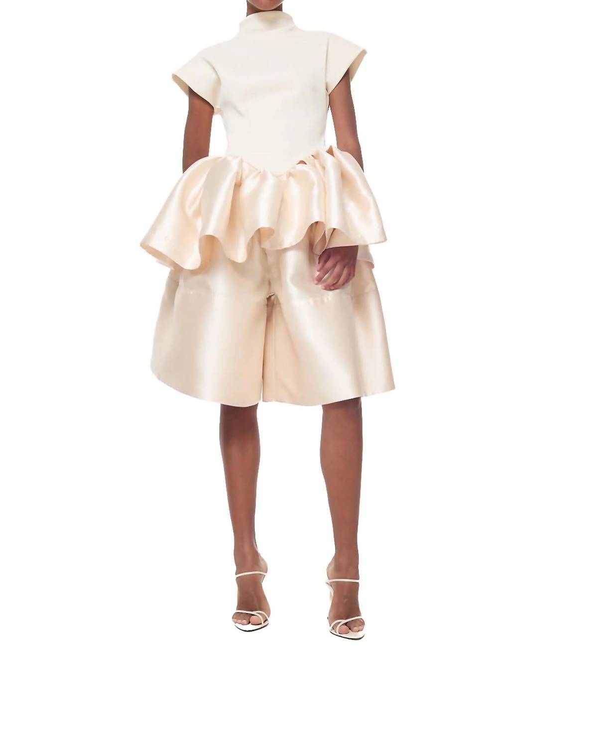 Heavy Satin Cap Sleeve Top With Peplum