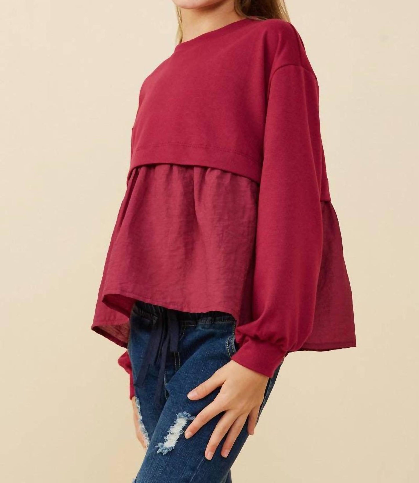 Girl's Mix Media French Terry Knit Top