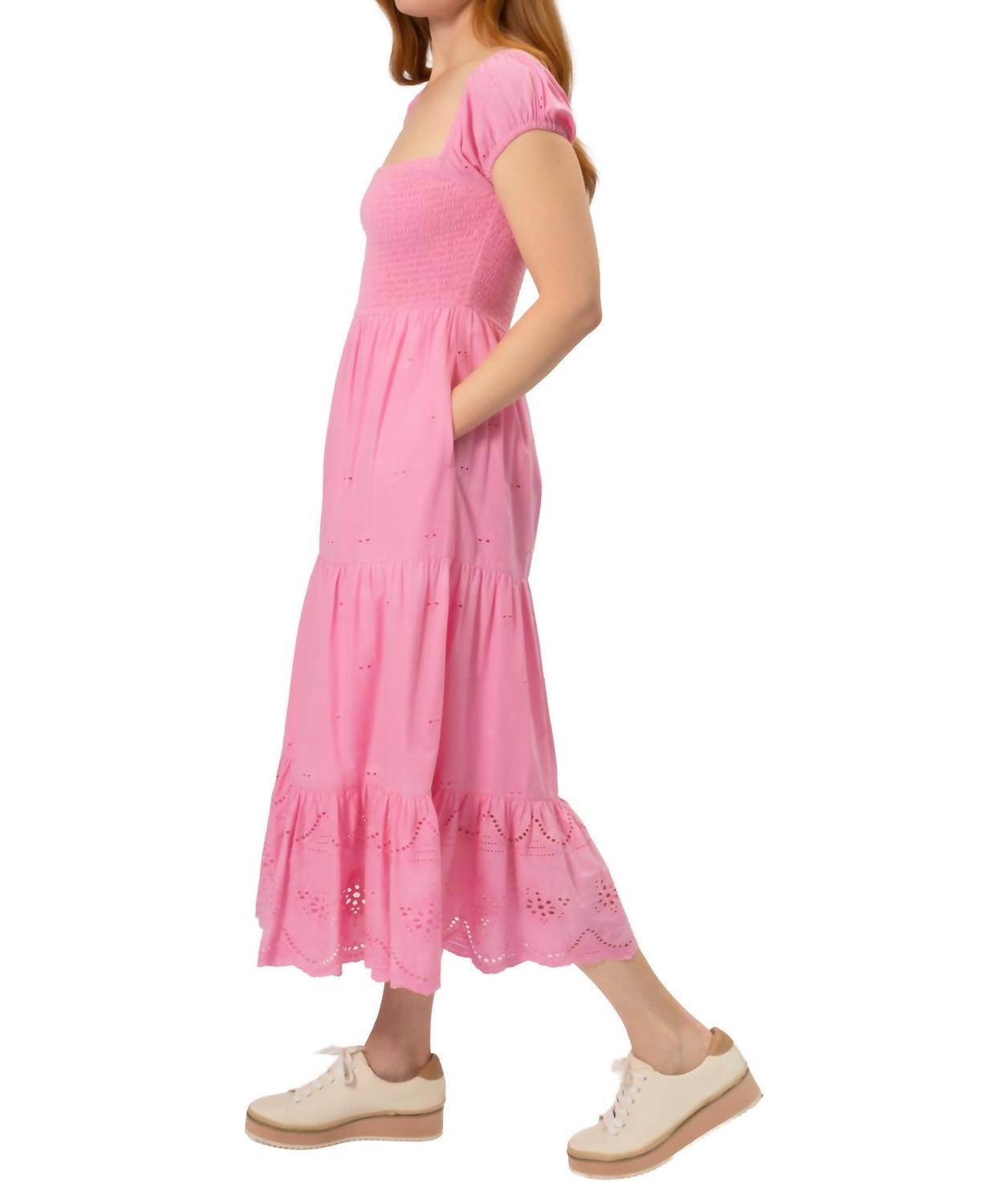 Area Stars - Short Square Neck Embroidered Midi Dress - Rack Hunt