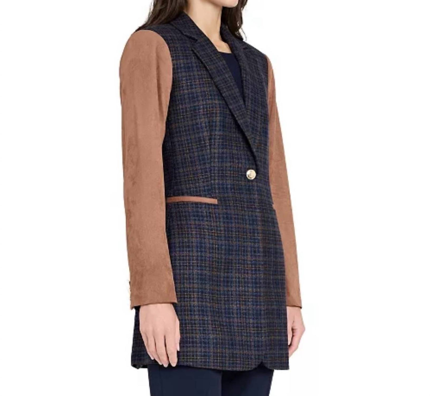 Plaid And Suede Blazer