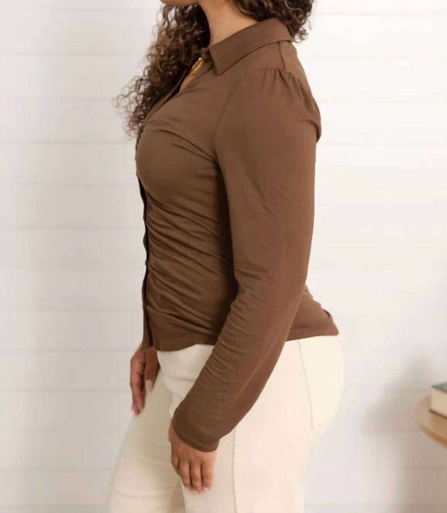 Ruched Placket Long Sleeve Top