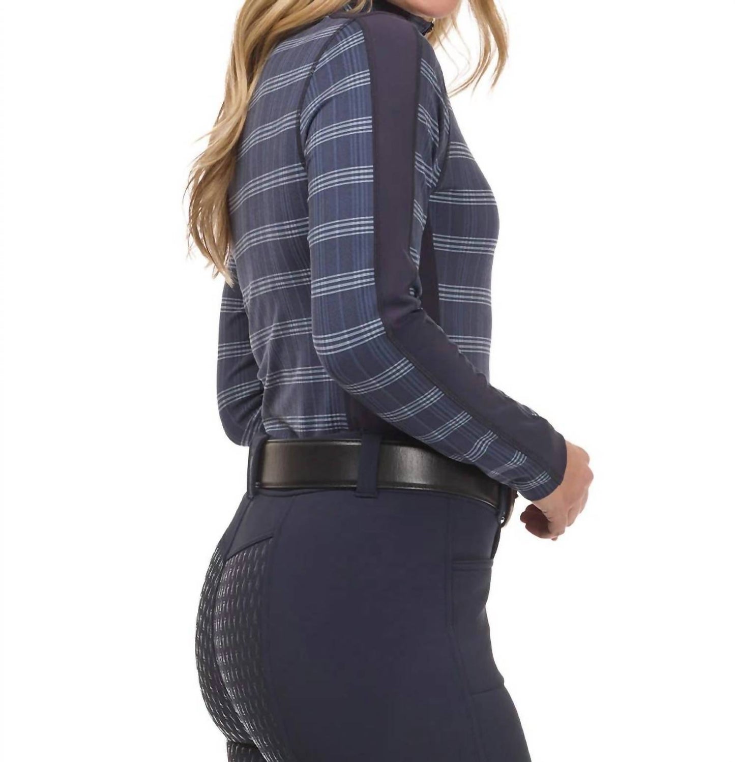 Stretch Plaid Quarter Zip Mid-layer Top