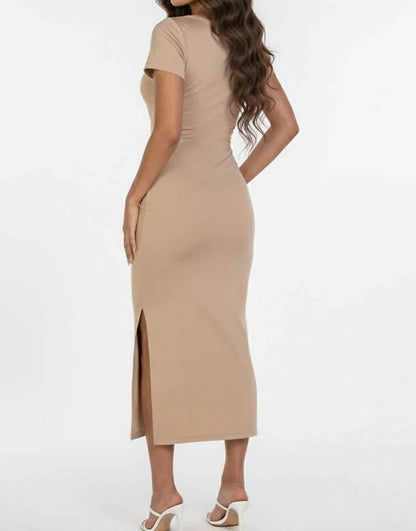 Tie Front Short Sleeve Side Slit Dress