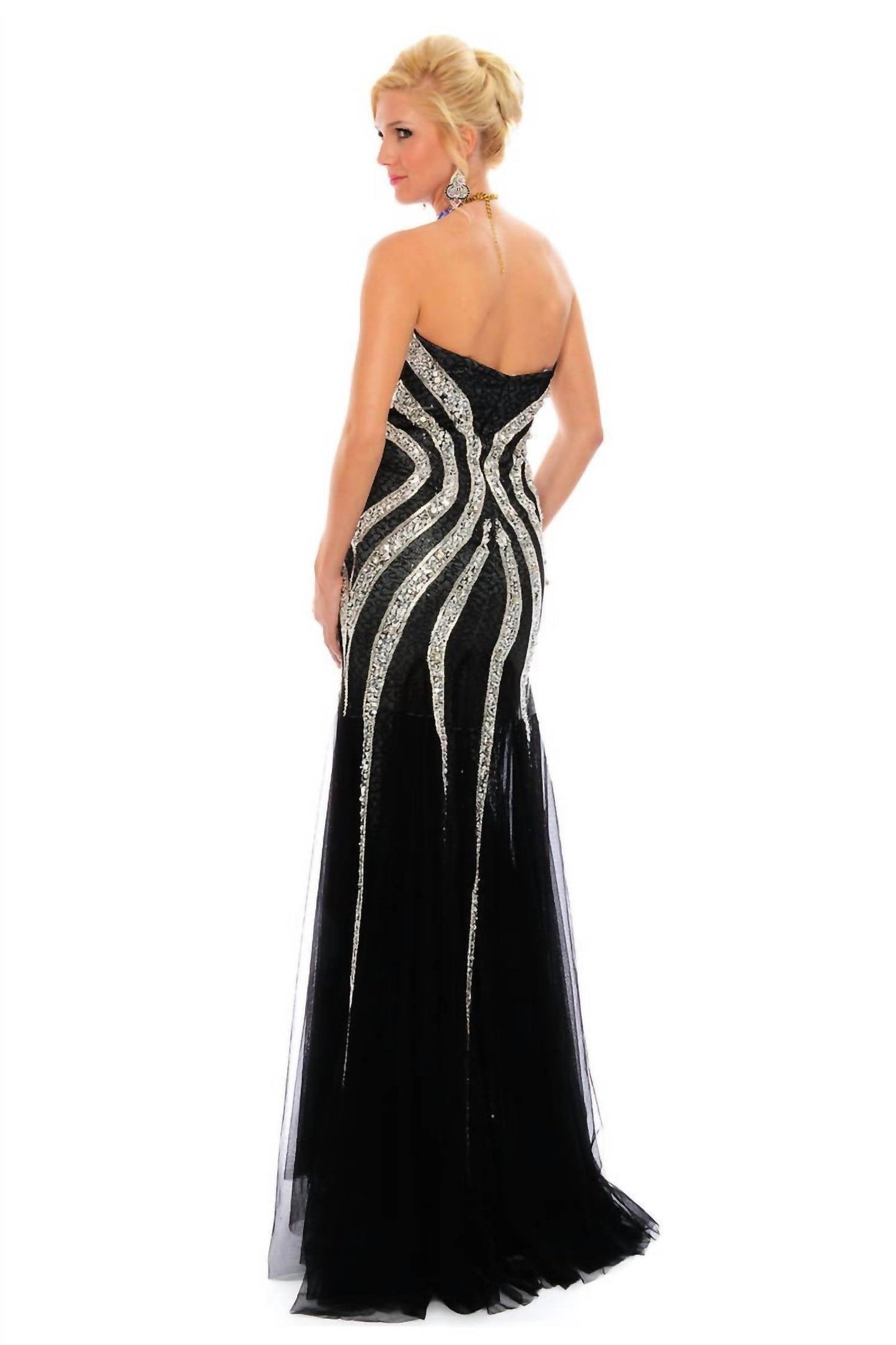 Precious Formals - Hand Beaded Illusion Lace Prom Dress - Rack Hunt