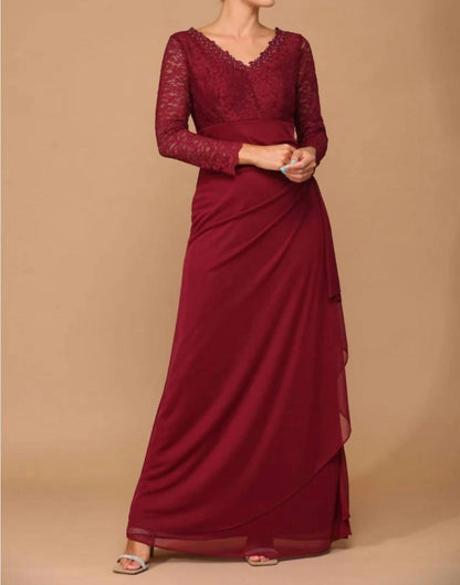 V-neck Long Lace Gown Mother Of The Groom Dress