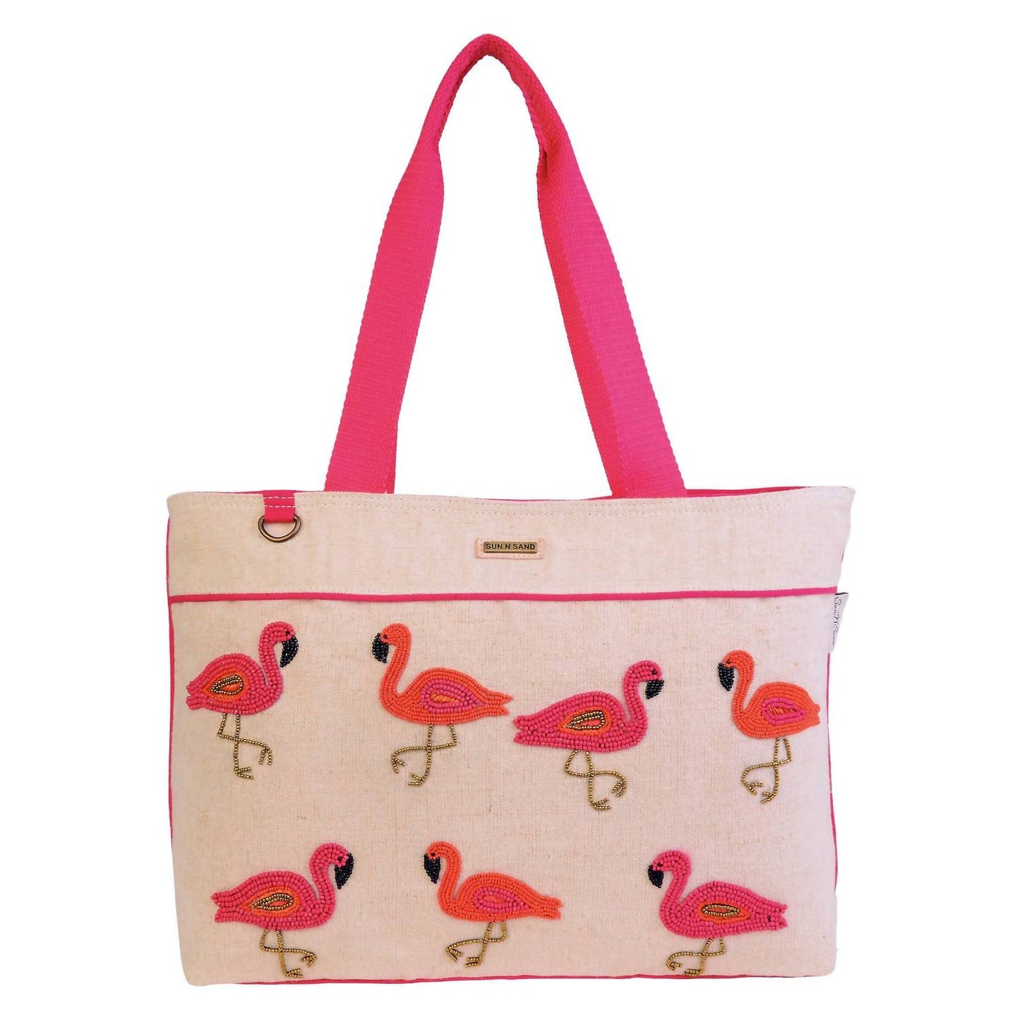 Women's Beaded Flamingo Shoulder Tote Bag
