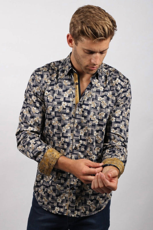 Floral Print Button Down Shirt With Trim