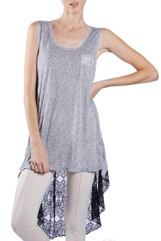 A'REVE - A'Reve Boho Shabby Chic Heather Beads Hi Lo Tank - Grey - Rack Hunt -
