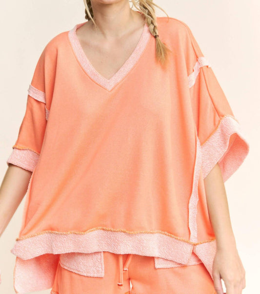 Loopterry V-neck Relaxed Fit Half Sleeve Top