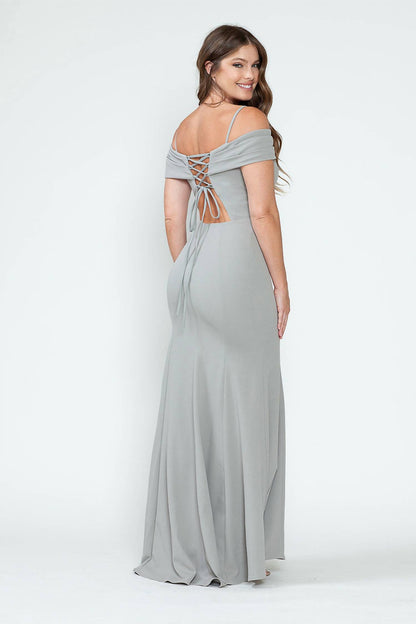 Crepe Fitted Off Shoulder Gown