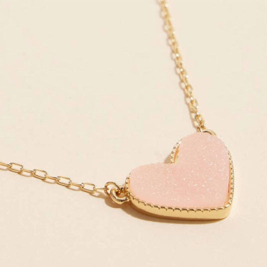 Women's Heart Druzy Stone Charm Short Necklace