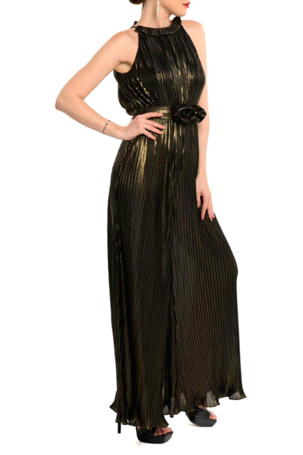 Cenia - Metallic Pleated Wide Leg Jumpsuit - Rack Hunt -