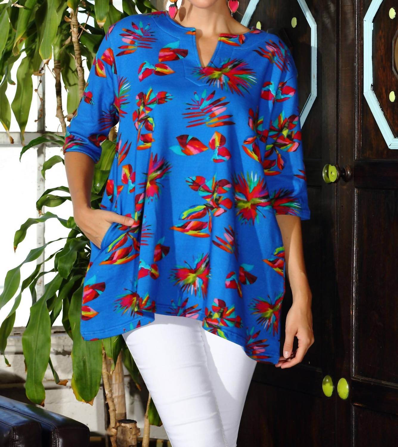 KikiSol - Searenity Fiesta Leaf French Terry Tunic With Pockets - Rack Hunt -