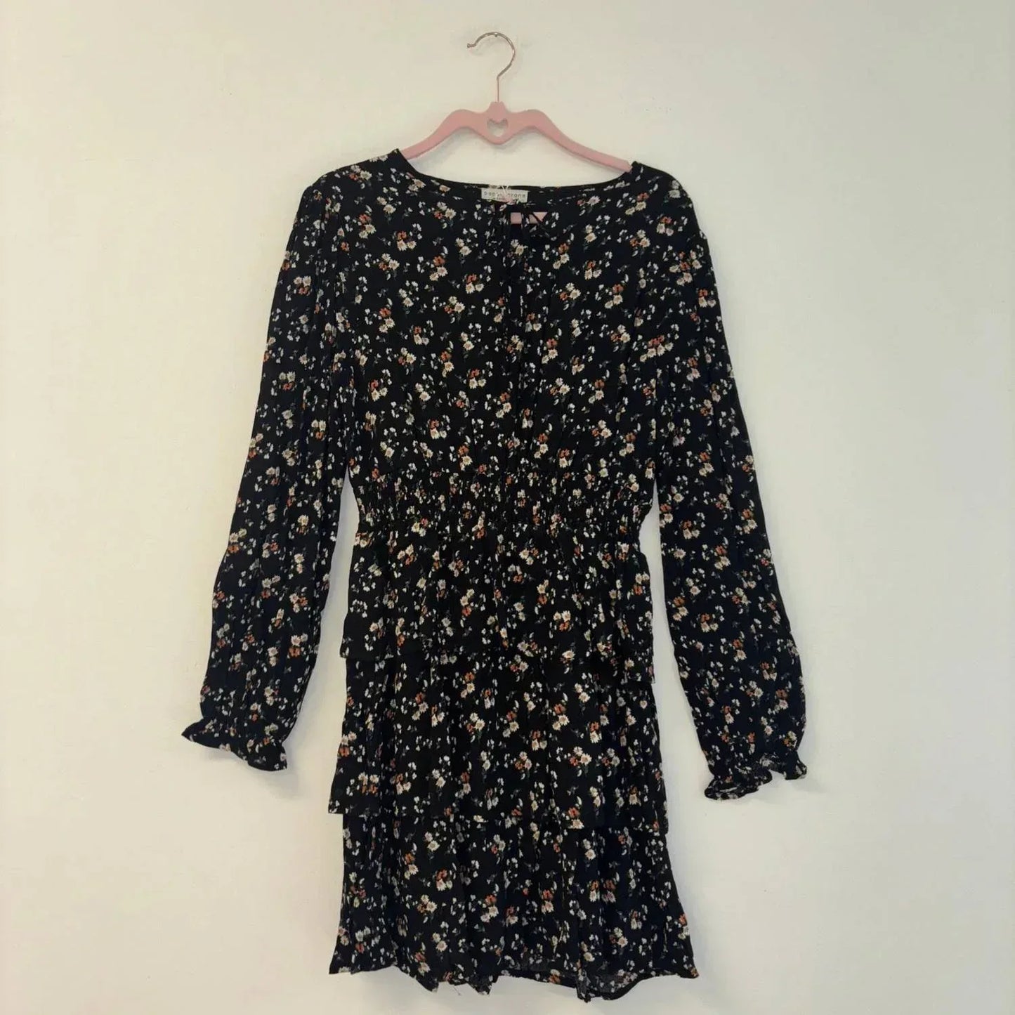 paper crane - High Neck Long Sleeve Flower Dress - Rack Hunt