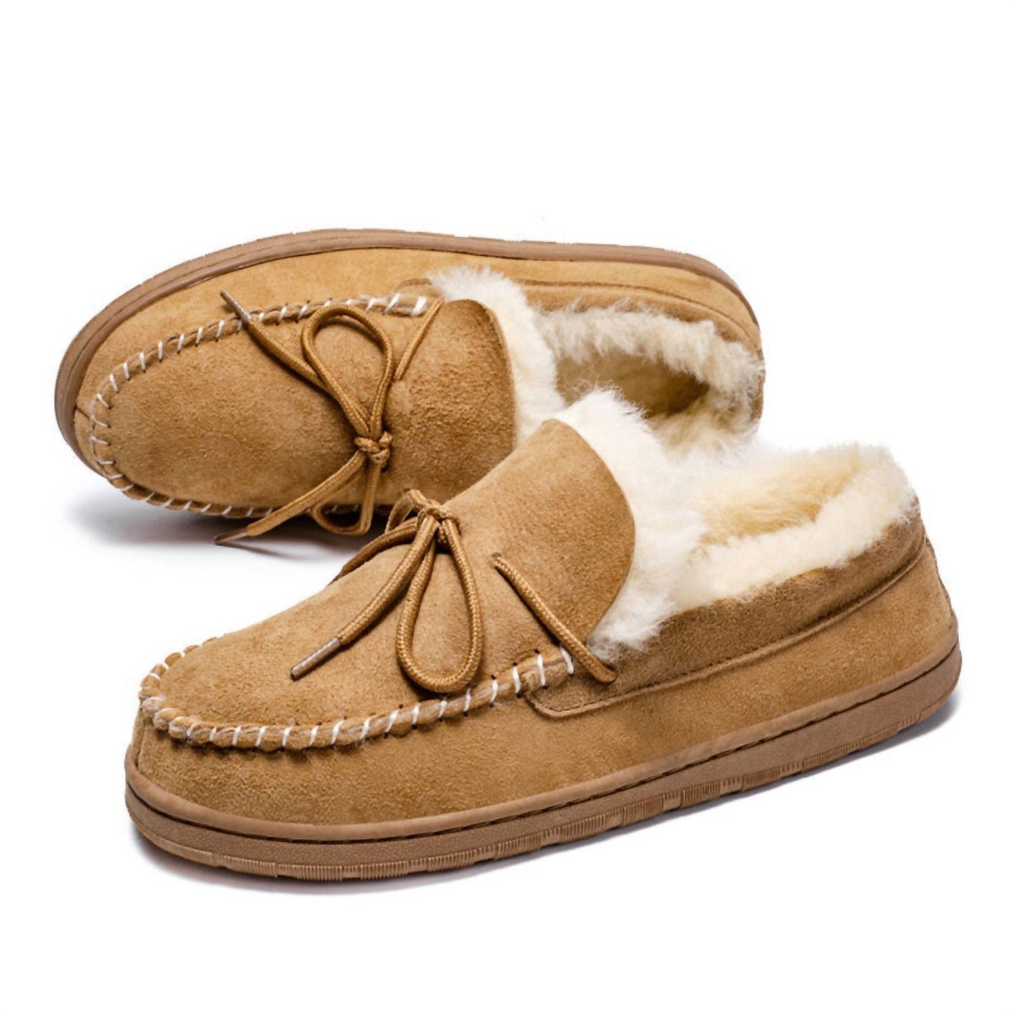 Men's Shearling And Suede Moccasin Slippers