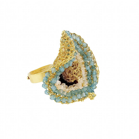 Women's Buttercup Crystal Handmade Crochet Ring