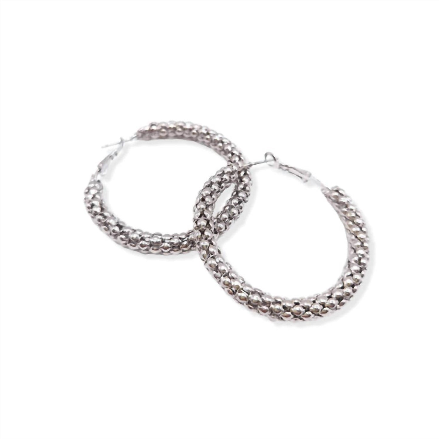 Allyanna Gifts - Women's Rhodium Beaded Twisted Round Hoop Earrings - Rack Hunt