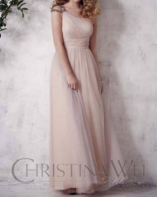 One-shoulder Gathered Bodice Bridesmaid Gown