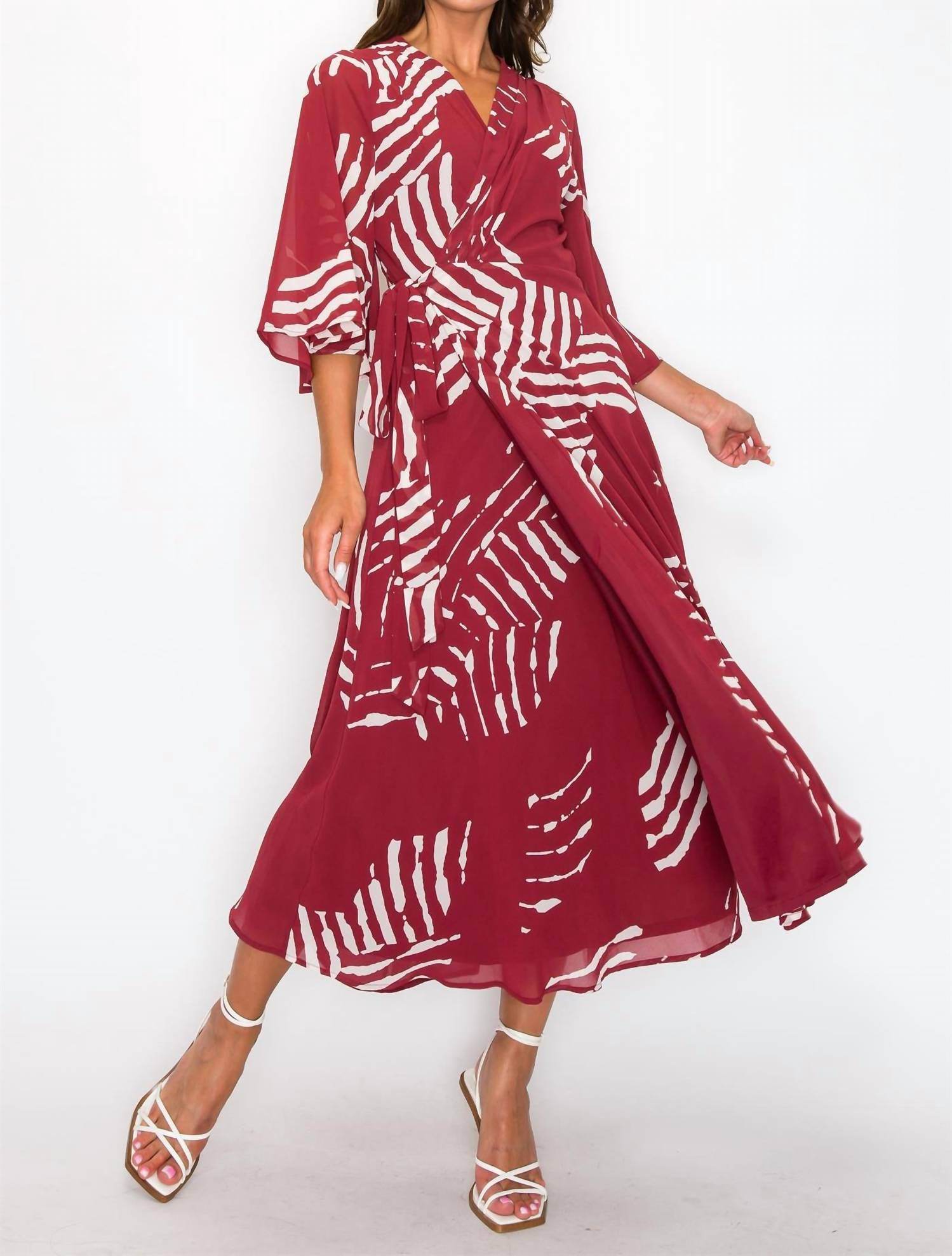 Onetheland - Chiffon Print Three Fourth Sleeve Maxi Dress - Rack Hunt -