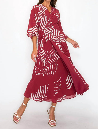 Onetheland - Chiffon Print Three Fourth Sleeve Maxi Dress - Rack Hunt
