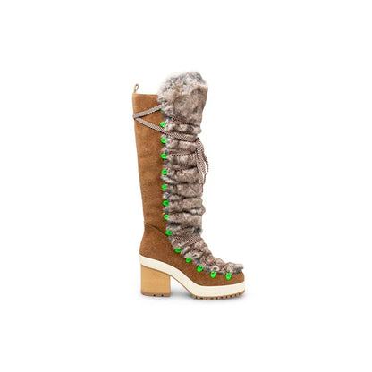 Women's Fur-trimmed Lace-up Knee-high Boots