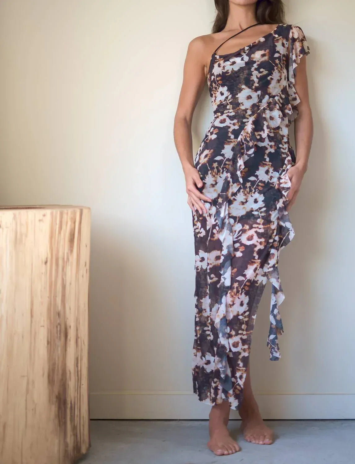 ESTHE - Waterfall Frill Asymmetric Dress - Rack Hunt