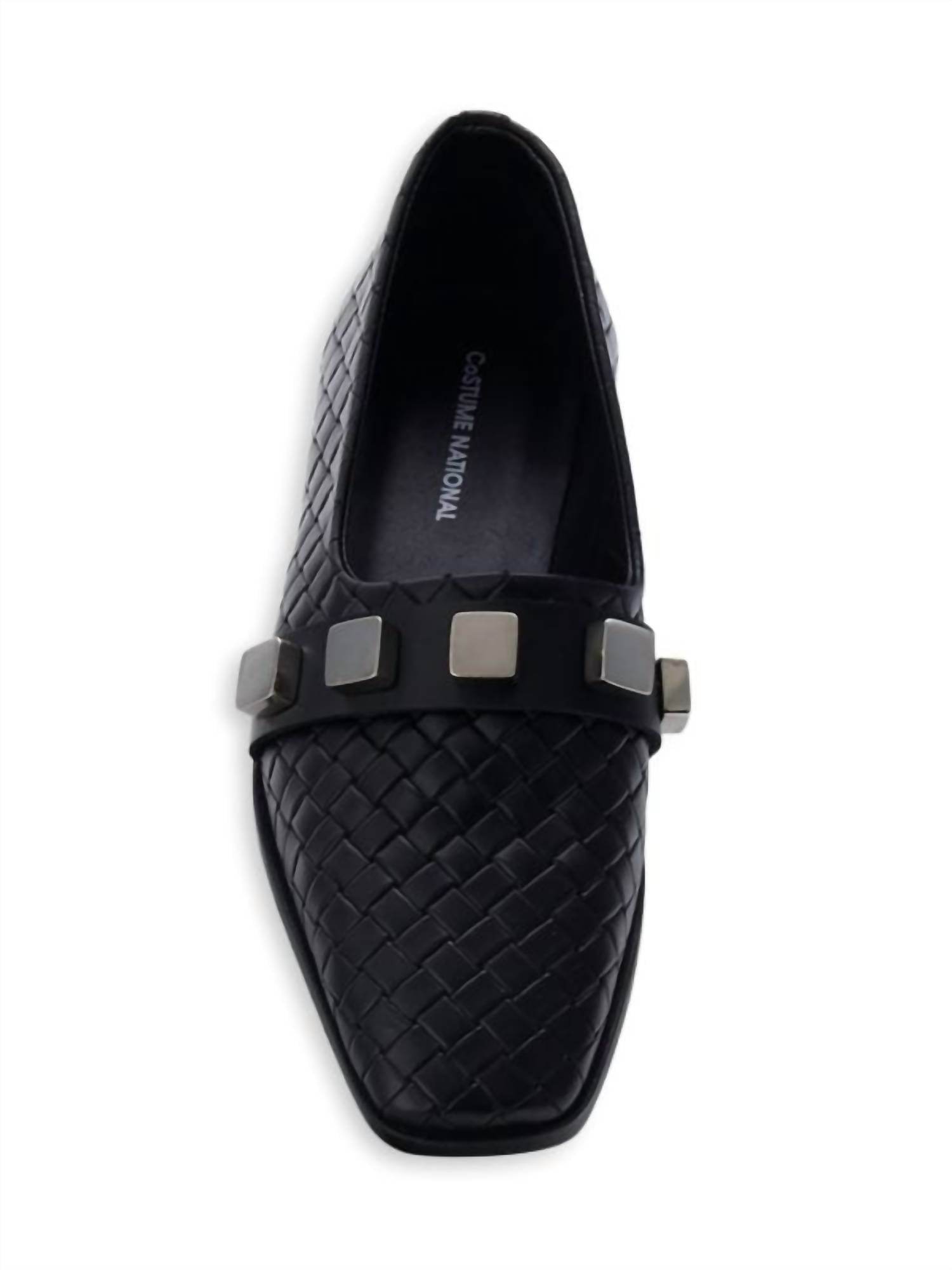 Costume National - Women's Studded Woven Leather Loafers - Rack Hunt -