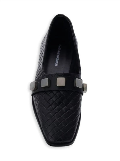 Costume National - Women's Studded Woven Leather Loafers - Rack Hunt