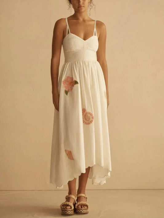 Alcio Embroidered Scallop Midi Dress
